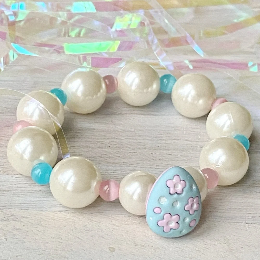 Girls Pastel Easter Bead Bracelet Set - Pink Blue